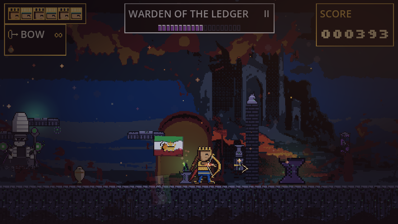 Boss fight against the Warden of the Ledger, health bar at the top